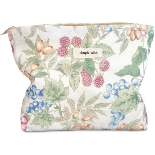 STARDW Aesthetic Floral Makeup Bag Cute Small Cosmetic Bags for Women Girls, Travel Toiletry Bag Large Capacity Zipper Makeup Pouch, Purse Organizer Pouches (Berry)