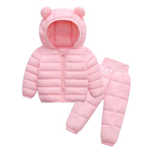 RMGVDSD Baby Boys Girls Two Piece Snowsuit Toddler Infant Winter Coats And Matching Pants Suit Lightweight Hooded Puffer Jacket Clothing Set Outerwear Pink 6-9 Months