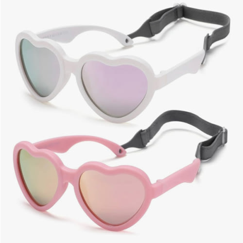 Flexible Heart Shaped Baby Polarized Sunglasses with Strap Adjustable Toddler & Infant Age 0-24 Months