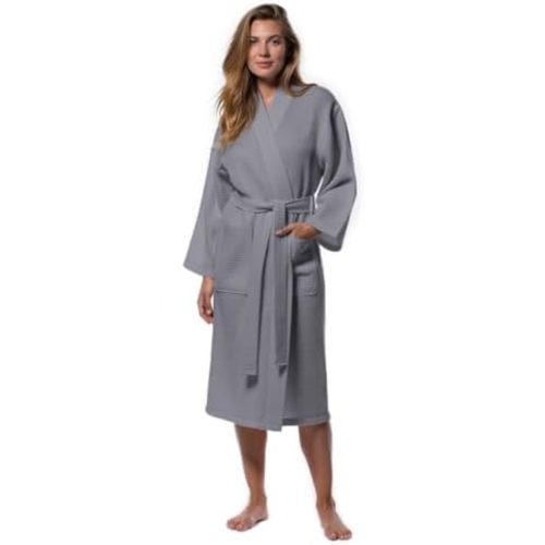 Turquaz Womens Lightweight Waffle Kimono Bathrobe for Men - Soft Quick-Dry Spa & Summer Towel Robe, Cotton Blend