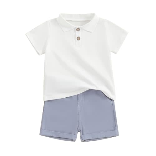 fhutpw Toddler Boy Short Sleeve Pique Polo Shirt & Casual Shorts Set Kids Summer Clothes Suit 2T 3T 4T Little Boys Outfits