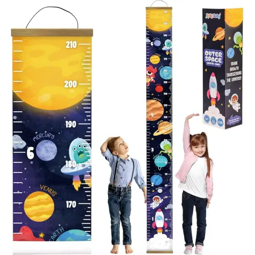 KooKooBaby Kids Growth Chart for Wall - 82"x7.9" Premium Canvas Removable Height Chart for Kids Height Measurement for Wall, Height Chart for Kids & Babies, Kids Height Wall Chart (Outer Space)
