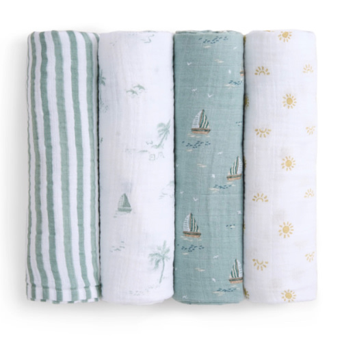 aden + anais Organic Cotton Muslin Swaddles in Sailing Seas 4 Pack