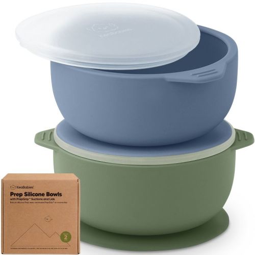 2-Pack Prep Baby Bowls with Suctions & Lids, Silicone Bowls for Baby Boy, Girl, Toddler Suction Bowl, Kids Bowl BPA-Free (Slate)
