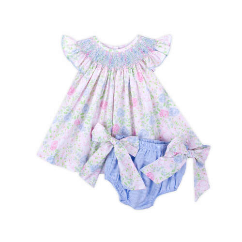 Botanical Floral Bunny Smocked Bloomer Set