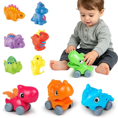 Toys for 1 Year Old Boy Girls, Dinosaur Toy Cars for Toddlers, Push Go Cars Baby Toys 12-18 Months, STEM Montessori First 1st Birthday Gifts for Kids