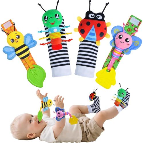 Baby Toys 0-6 Months,Soft Rattle Socks and Wristband Set,Hand and Foot Sensory Development Toys for Babies 0-12 Months with Infant Teething Toys,Shower Gifts for Newborn Boy and Girl