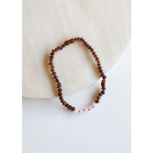 Raw Cognac Baltic Amber + Rose Quartz || Necklace