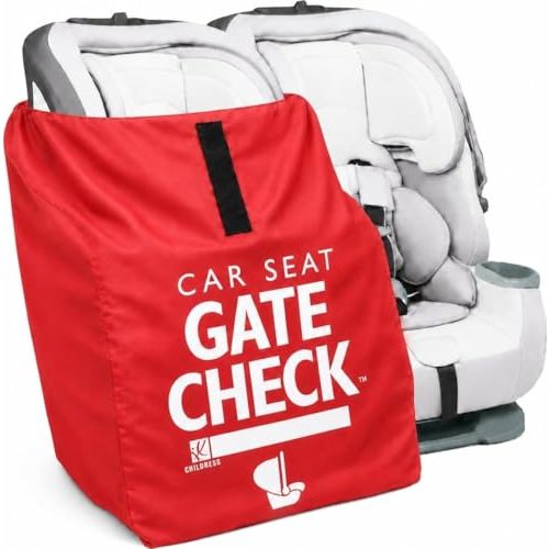J.L. Childress Gate Check Travel Bag for Car Seats & Infant Carriers, Red | AirTag compatible Gate Check Bag keeps ALL baby car seats clean, protected & easy to identify when airport gate checking