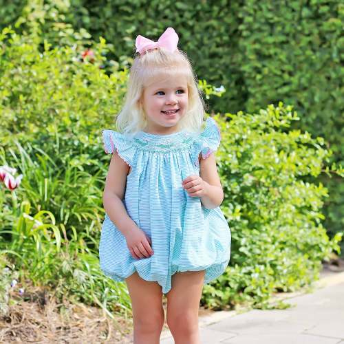 Green Seersucker Alligator Smocked Bubble