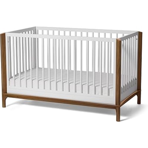 Little Seeds Laurel 4-in-1 Convertible Baby Crib to Toddler Bed in White/Chestnut