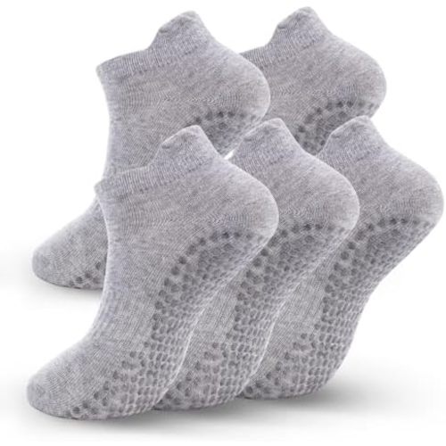 5 Pairs Pilates Socks with Grips for Women Non Slip Grip Yoga Crew Socks for Barre Hospital Barefoot