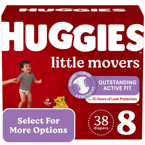 Huggies Little Movers Baby Diapers, Size 8 (46+ lbs), 38 Ct (Select for More)