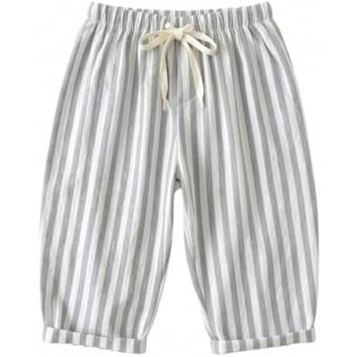 Toddler Boys Cute Striped Pants Baby Girls Baggy Cotton Linen Sweatpants with Drawstring Summer Elastic Waist Barrel