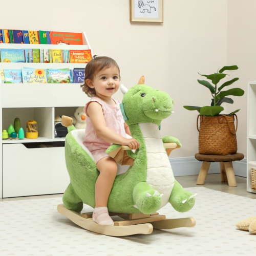 Qaba Baby Rocking Horse, Ride Dragon, Kids Ride On Toy with Realistic Dragon Roar and Safety Belt, Plush Animal Rocker for Kids, Green - Walmart.com