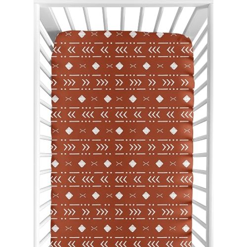 Sweet Jojo Designs Fitted Baby Crib Sheets (Orange Boho Tribal Mudcloth) for Boys or Girls, Infant Nursery, Toddler Room - Standard Size (Bohemian Woodland, Southwest Geometric Arrow, Aztec Mud Cloth)