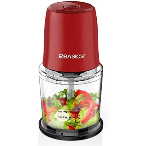 EZBASICS Food Processor, Small Electric Food Chopper for Vegetables, Meat, Fruits, Nuts, 2 Speed Mini Food Grinder With Sharp Blades, 2-Cup Capacity, Red