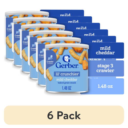 (6 pack) Gerber Stage 3 Baby Food Snacks, Mild Cheddar Lil' Crunchies, Baby Led Feeding 1.48 oz
