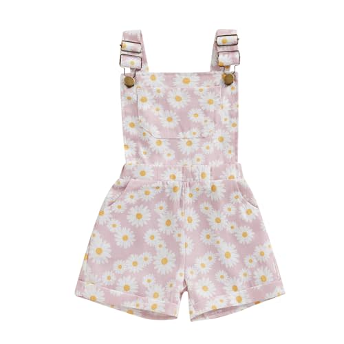 Ayalinggo Toddler Baby Girl Sunflower Print Overalls Shorts with Pocket Suspender Trousers Cute Summer Clothing Outfit