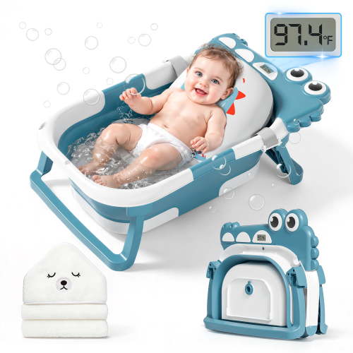 MoreFeel Collapsible Baby Bathtub with Thermometer,0-36 Months