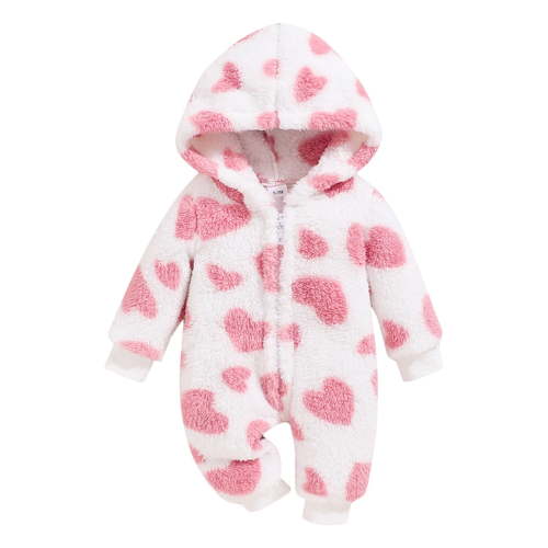 Baby Girl Romper 2024 Winter Warm Kids Cute Baby Long Sleeved Cute Hooded Jumpsuit Winter Clothes Pink 0 Months-3 Months