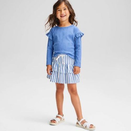 Toddler Girls' Long Sleeve Ruffle T-Shirt - Cat & Jack™ Blue 4T