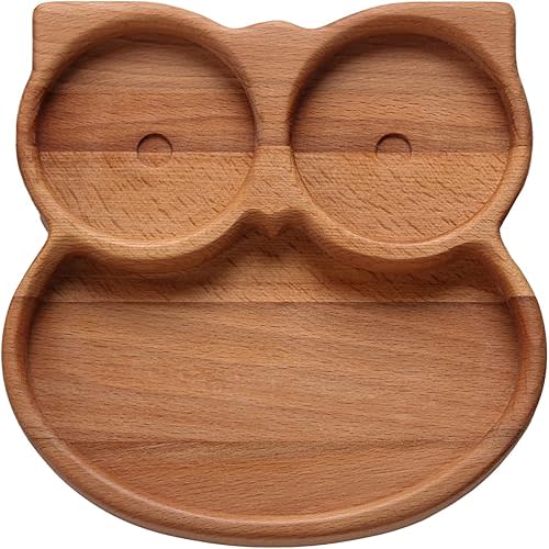 Beech Wood Kids Plate, All Natural, Handcrafted, Organic, Durable, Reusable, 7.5x1.2x7.5 inches, Owl Themed