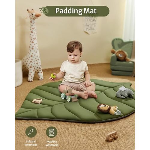 Blissful Diary Baby Play Gym & Activity Mat, Leaf Shaped w/ 6 Detachable Toys — Play Gym with Lion Rattle