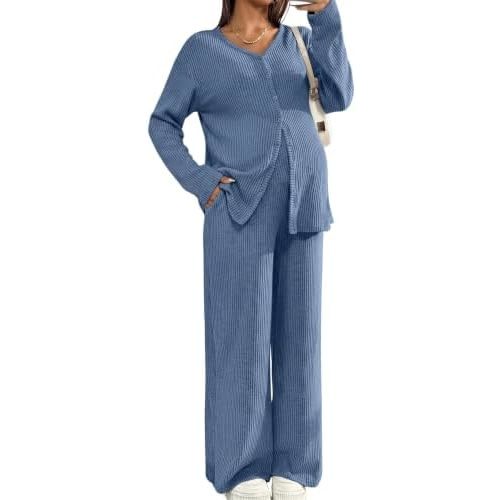 BLENCOT Maternity Lounge Set 2 Piece Long Sleeve Top and Pants with Pockets