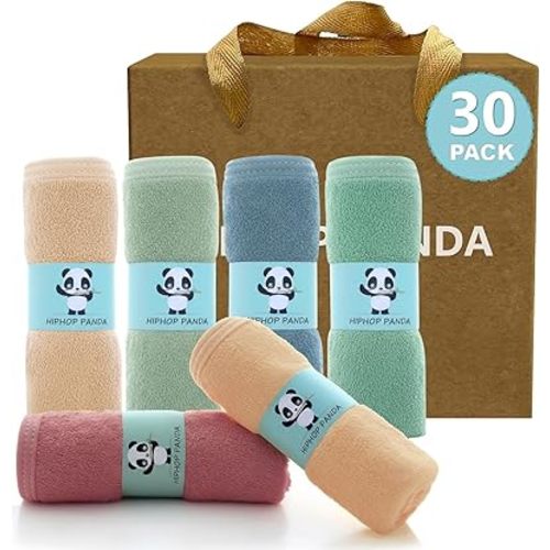 HIPHOP PANDA Baby Washcloths, Rayon Made from Bamboo - 2 Layer Ultra Soft Absorbent Newborn Bath Face Towel - Reusable Baby Wipes for Delicate Skin - Pastel Macaron, 30 Pack