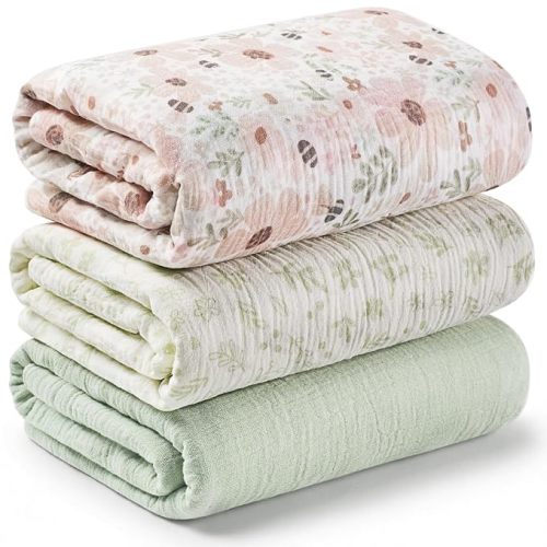 3pk Muslin Swaddle Blankets for Newborns Boys, Girls (Flora Vale, 47x47)