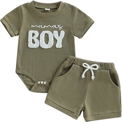 MERSARIPHY Newborn Baby Boy Summer Clothes Mama's Boy Little Dude Short Sleeve Romper Shorts Set Infant Waffle Knit Outfit