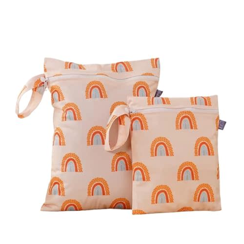 2 Sizes Wet Bags, Waterproof Storage Bag for Baby Diapers and Pump Parts | Reusable Diaper Bag with Zippered Pockets and Handle, Travel Bags, Beach, Pool, Gym Bag for Swimsuits & Wet Clothes, Set of 2