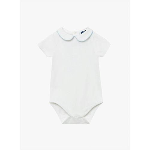 Baby Short-Sleeved Milo Bodysuit in White/Blue