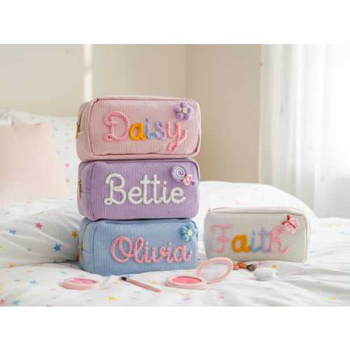 Custom Corduroy Makeup Bag: Personalized Yarn Name Pouch