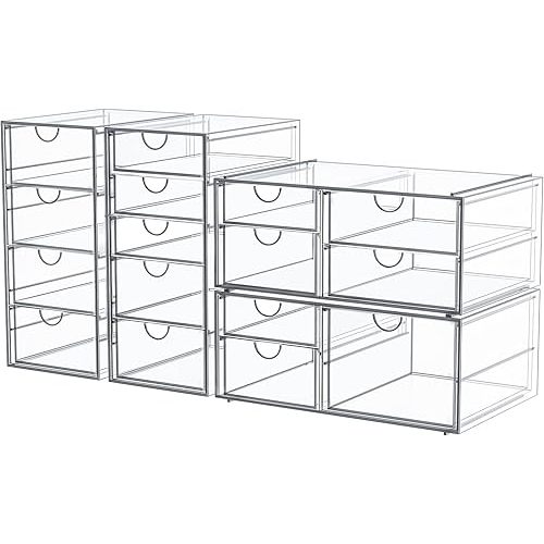 Makeup Organizer Storage With 16 Drawers, 4 Pcs Desktop Office Supplies, Desk Organizers, Clear Accessories, Dustproof Drawer and for Make Up, Jewelry, Pen, Stationary