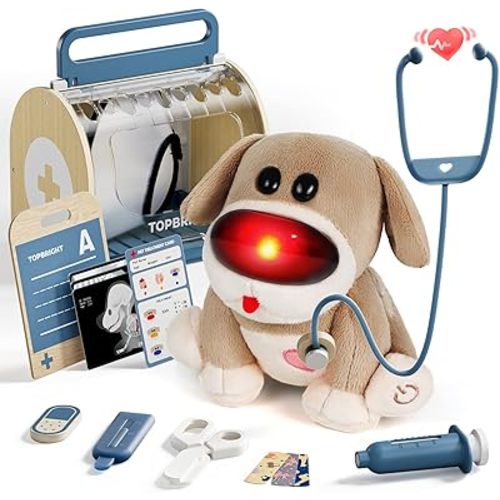 TOP BRIGHT Doctor Kit for Toddlers 3-5, My Realistic Robot Puppy with Sounds & Reactions, Electronic Interactive Stuffed Dog Vet Kit, Kids Doctors Play Set Birthday Gifts for Girls Boys 3 4 5