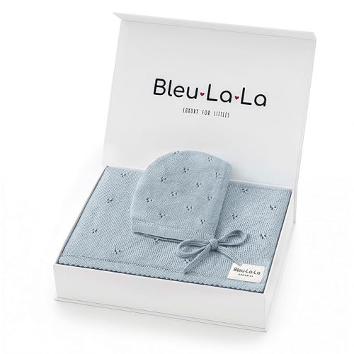 Baby Gift Set - Organic Cotton Newborn Blanket Essentials, Newborn Baby Boy Gifts, Baby Boy Baptism Gifts (Pointelle - Powder Blue)