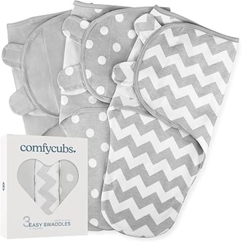 Comfy Cubs Easy Swaddle Blanket, 3 Pk Large - Baby Blanket Swaddle, Grey