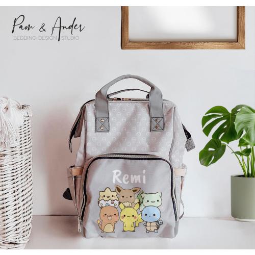 Pokemon Gray Baby Diaper Backpack | Personalized Diaper Bag, Baby Shower Gift, Mom To Be Gift, Pokemon Diaper Bag, Anime Diaper bag