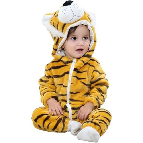 MICHLEY Unisex Baby Boy Girl Hooded Romper Winter Animal Cosplay Jumpsuit Outfit, Tiger, 6-12months, Size 80