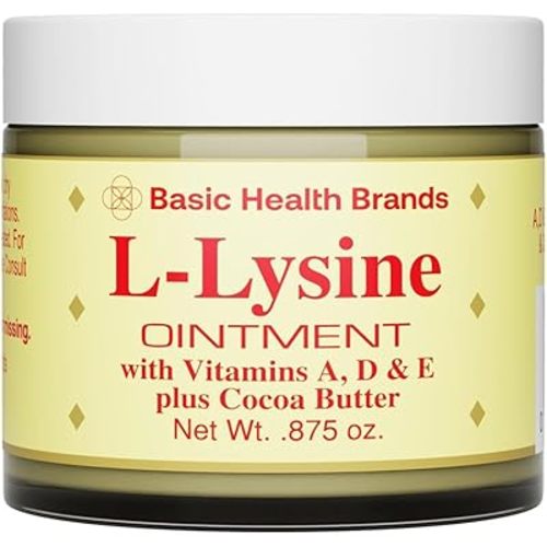 Basic Brands L-Lysine Lip Ointment with Camphor, Menthol, Vitamin A & E, 0.875 oz – Soothing Relief, Apply as Needed