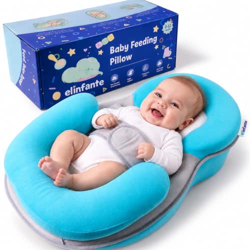 Baby Feeding Pillow, Anti-Overflow Baby Lounger Pillow to Reduce Spit-Up | Nursing Pillow for Bottle Feeding, Breastfeeding & Tummy Time. Removable, Washable Cover. Infant Support Wedge Cushion