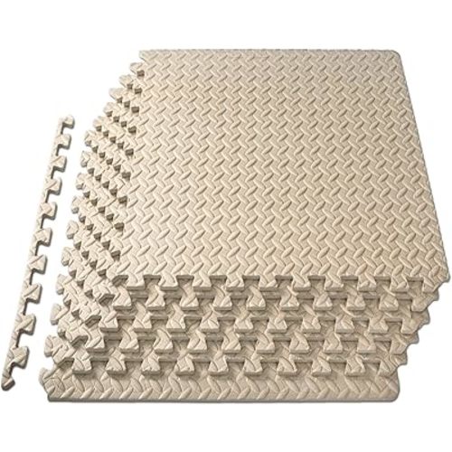 ProsourceFit Puzzle Exercise Mat ½ in, EVA Interlocking Foam Floor Tiles for Home Gym, Mat for Home Workout Equipment, Floor Padding for Kids, Black, 24 in x 24 in x ½ in, 48 Sq Ft - 12 Tiles