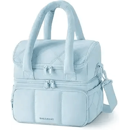 BAGSMART Lunch Bag Women, Double Deck Insulated Lunch Box, Quilted Puffer Lunch Tote, Leakproof, Durable & Reusable Large Lunch Cooler For Work Picnic Travel Meal Prep, Light Blue