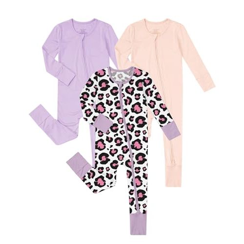 Jimonda Unisex Baby Zipper Footies Pajamas 3-Pack | Bamboo,Fold-Over Mittens&Footies,2-Way Zipper Baby Sleeper,Tagless,Convertible Footless, Soft&Skin-Friendly,All-Season, 0-24M