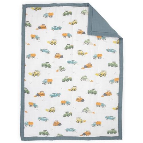 Little Unicorn Lofty Comforter Blanket | Super Soft & Breathable Muslin Fabric| Great for Play & Bedtime Blanket (Work Trucks)