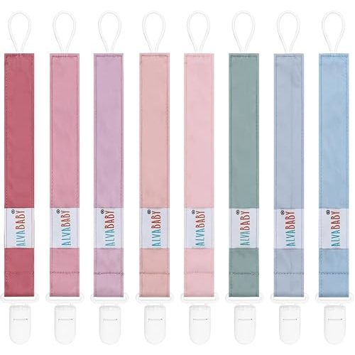 ALVABABY Pacifier Clips for Neutral Boys Girls 8 Pack Paci Binky Holder Leashes Brown Pink 8DP08-DA