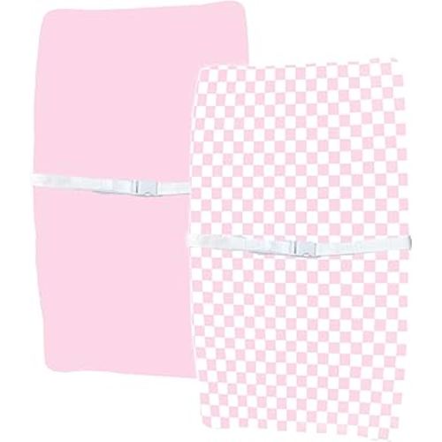 Bolton Baby Co. Checkered Muslin Fitted Changing Pad Covers | Diaper Changing Pad Sheets | 100% Extra-Soft Breathable Cotton | for Girls and Boys | Pack of 2 (Bubblegum)