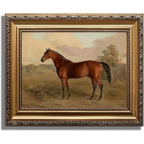 KBKBART Gold Framed Vintage Wall Art, Vintage Horse Painting Farmhouse Decor, Rustic Antique Equestrian Art Prints Wall Decor, Western Animal Picture Wall Hanging Decor for Living Room, Bathroom, Office, Bedroom(12"x16")